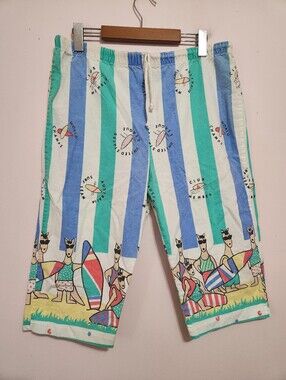 Vintage 90s Jerry Leigh Novelty Surf Kangaroo Striped Jams Shorts Capri Pants L